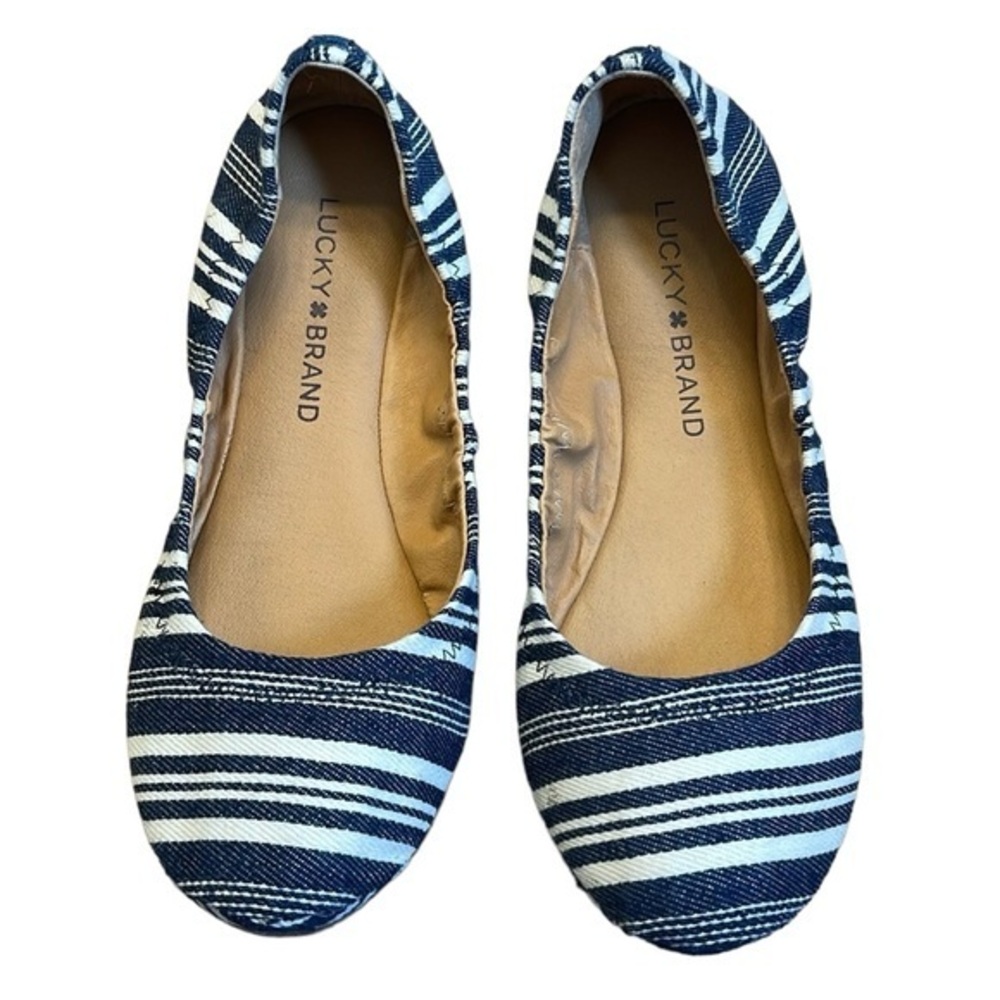 Women's Lucky Brand Stripe Indigo Ballet Flats Size 6.5 EUC #CL-04